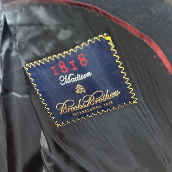 Brooks Brothers Madision 1818 Navy Blue Checked Pattern Mens Blazer  2 Button 42 - Picture 14 of 16